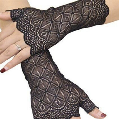 Womens Short Fingerless Lace Gloves 80's Madonna ladies Adult Girls Ladies Glove - Picture 1 of 5