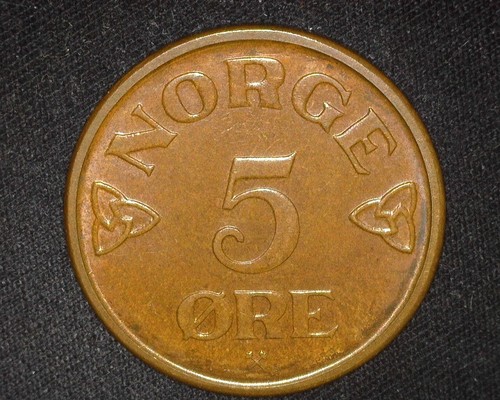 NORWAY 1952 5 ORE KM400 ABOUT UNCIRCULATED ~X74 - Picture 2 of 2