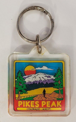 Vintage Pikes Peak Colorado  14,110 Ft  Acrylic Keychain Keyring