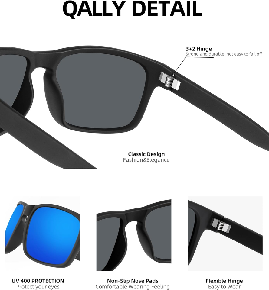 Men'S Polarized Sunglasses with UV400 Protection Rectangular Frame
