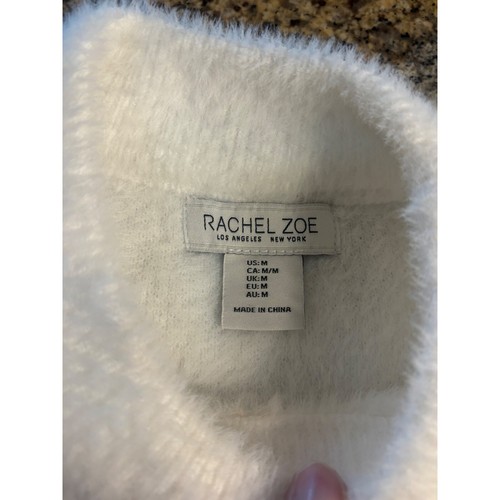 Rachel Zoe Fuzzy Sweater Vest Mock Neck Sleeveless Top Ivory White M - Picture 4 of 8