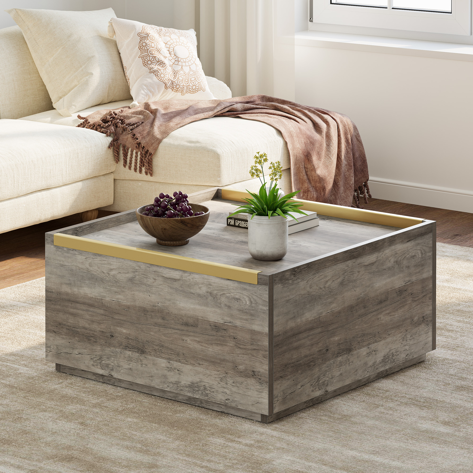Wooden Square Coffee Table with Drawers Modern Sofa Accent Living Room Furniture