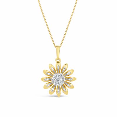 Carat Diamond Sunflower Pendant in Yellow Sterling Silver on