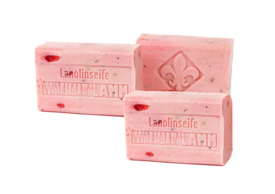 2x 100g Lanolin Erdbeer & Rhabarber Handwerkerseife Wollfett vom Walhalla Lamm 