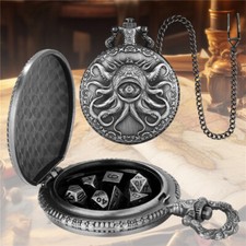 Cyclops Octopus Pendant Pocket Watch Case with 7pcs Metal Dice RPG Gaming Set