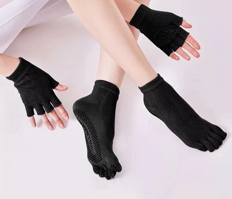 Yoga Gloves & Socks Set Non-Slip Grip Full Toe Sport Gym Exercise