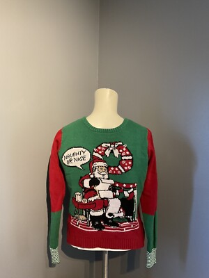 Ugly Christmas Sweater Women's Size Medium Naughty Or Nice Santa Christmas 