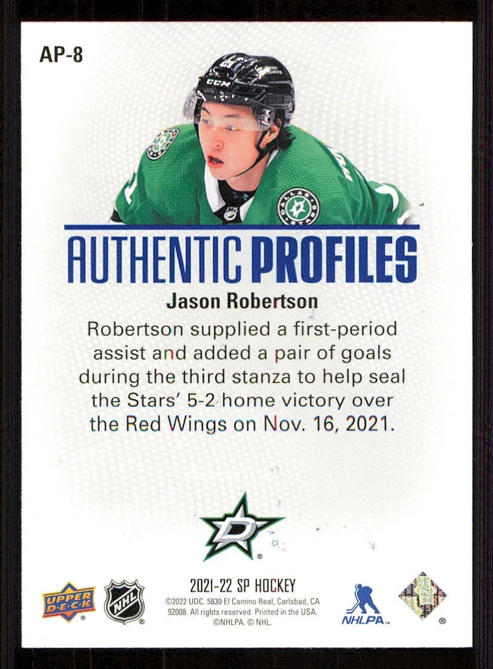 2021-22 SP Authentic Profiles Blue #AP8 Jason Robertson - Image 2 of 2