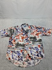 Vintage Bugle Boy Direction Shirt Retro Mens Button Geo Hawaiian Rayon Large