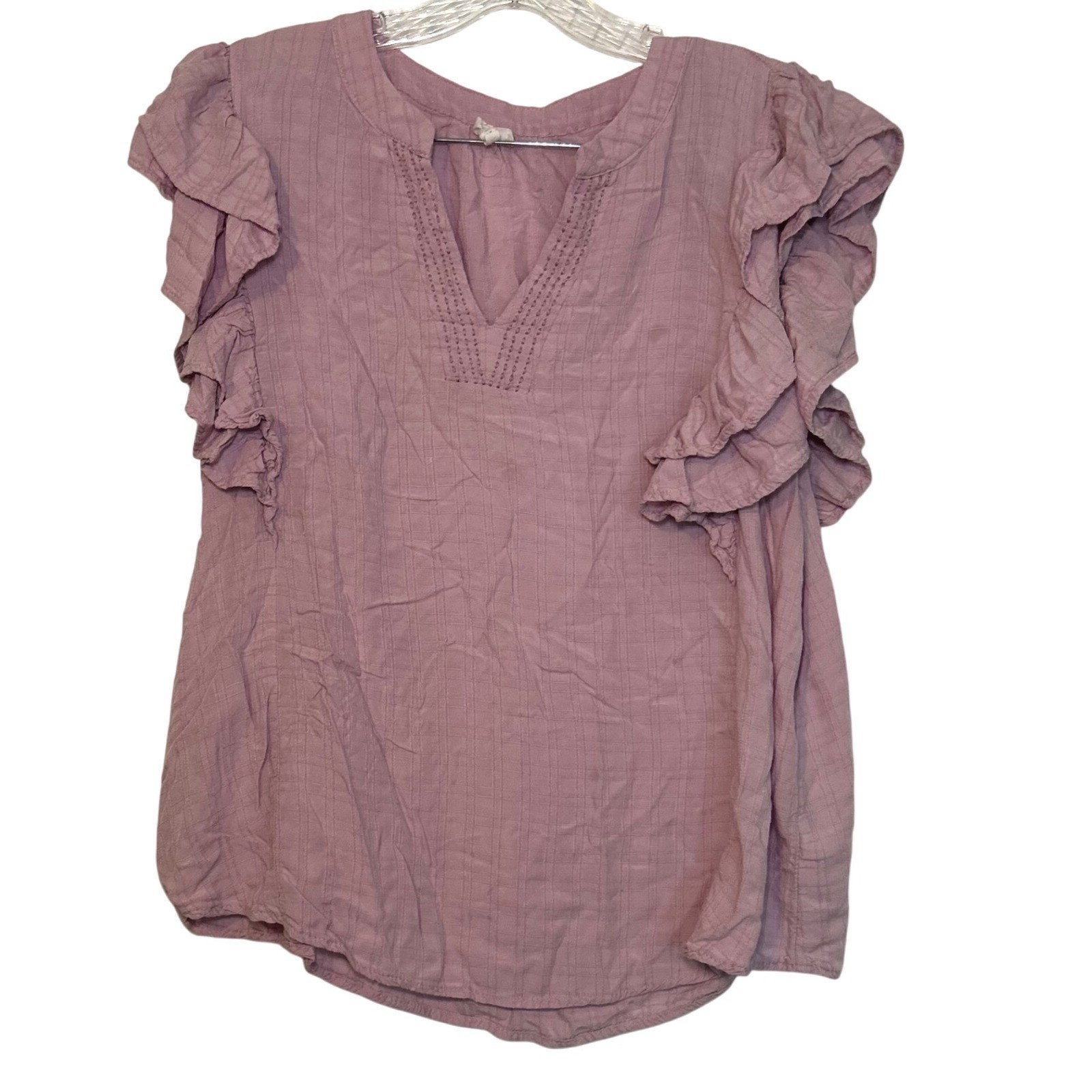 Maurice Womens XL Pink Ruffle Blouse Coquette Girly Summer Career Top