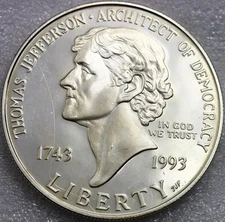 1993 S Thomas Jefferson 250thPROOF Silver Dollar Commemorative $1 Coin SCRATCHED