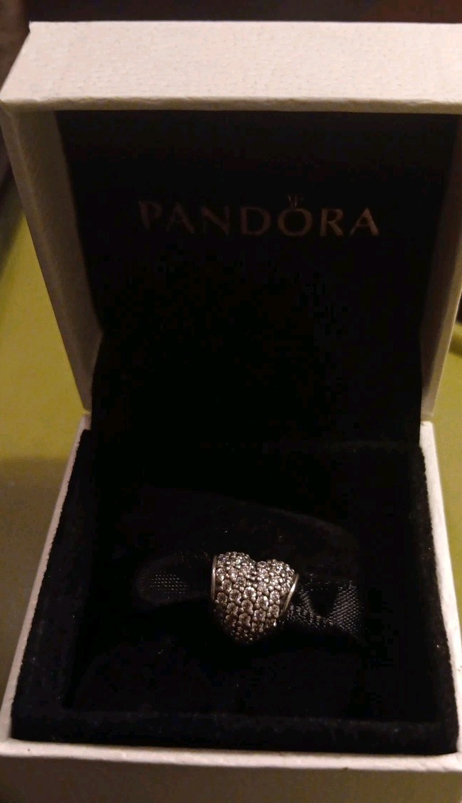 PANDORA Sterling Silver Pave Heart Clear CZ Charm S925 Authentic ALE