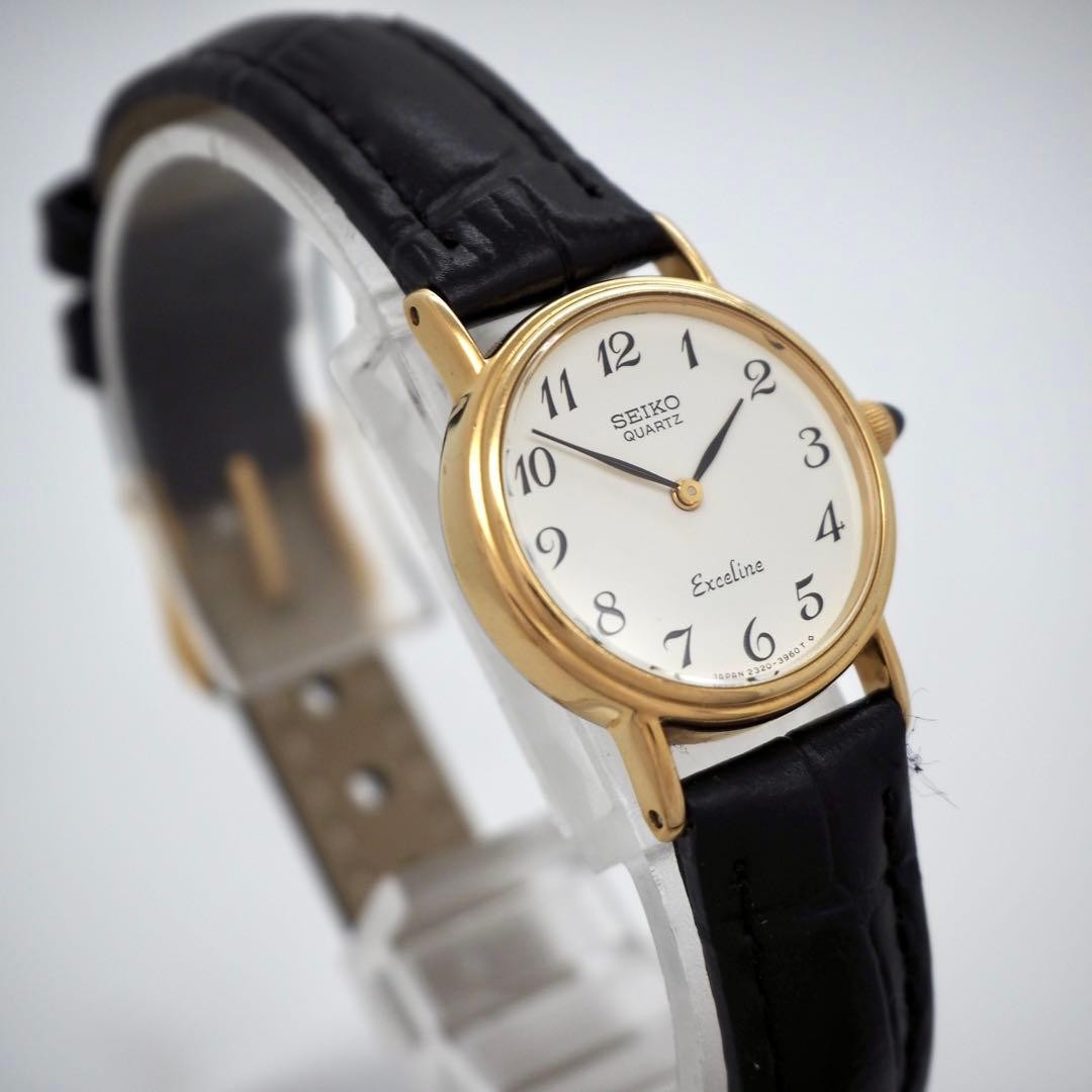 SEIKO Exceline 2320-0380 14K Gold Women's Watch White Dial 22mm Wrist 17.5cm image 2