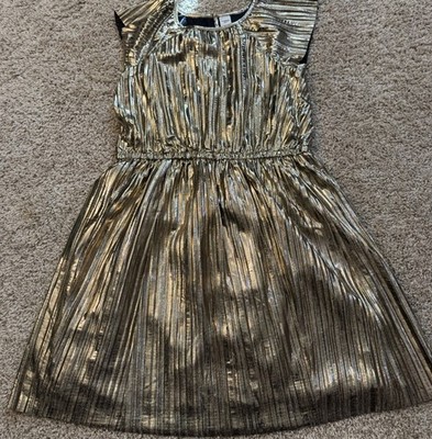 OSHKOSH B'GOSH Kid Metallic Pleated Flutter Party Dress In Gold Size 14 GUC