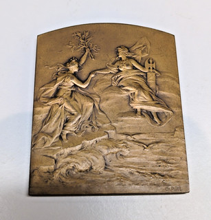 1908 FRANCO BRITISH EXHIBITION BRONZE PLAQUETTE C P PILLET OLYMPIC ANTIQUE