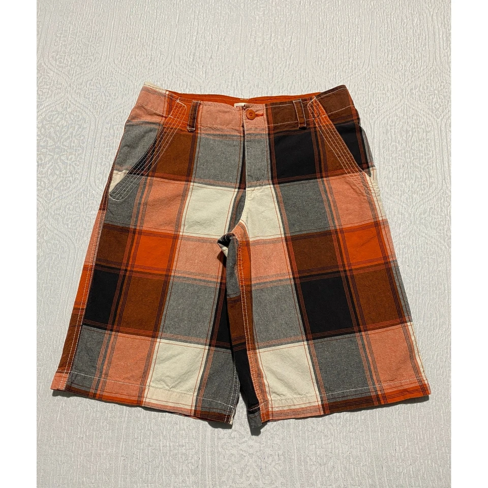 Mossimo Supply Co. Pantalones Cortos a Cuadros Naranja Negro Gris Blanco Informales Niños Talla 16 Foto 2 de 4