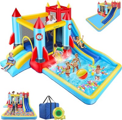 Inflatable Waterslide Park Summer Jumping Bounce House Slide Bouncer w/ Blower!