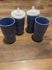 Tupperware Set of 4 Tabletop Cups 12 oz. G Tumblers VTG Blue W/ 2 Sipper lids