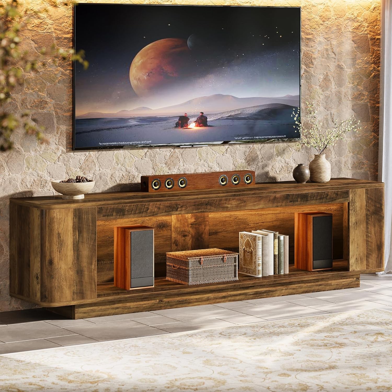 With Led Light, Farmhouse Entertainment Center For 65''-80'' Tvs