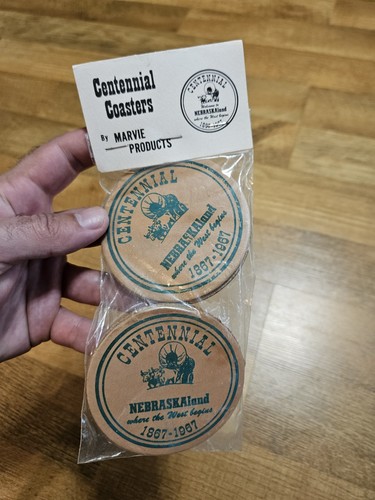 Vintage 1967 Centennial Untersetzer NEBRASKALAND Old West Leder 4er Set Hergestellt in den USA - Bild 3 von 6