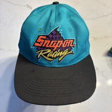 Vintage 1980s Snap On Tools Racing Hat - Black Teal Green Snapback Cap 1990s