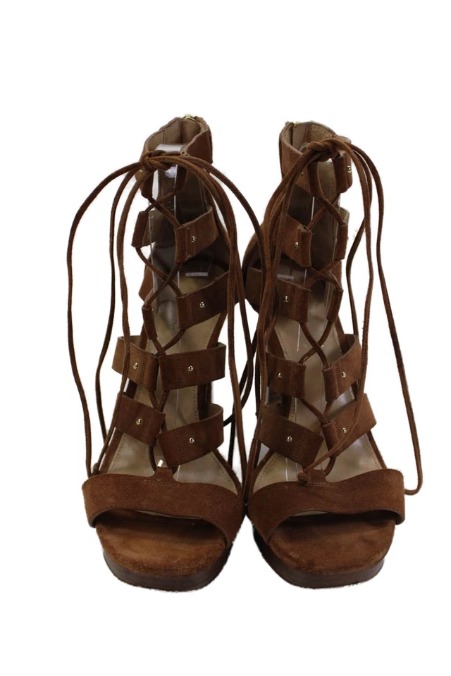 Michael Michael Kors Womens Leather Lace Up Back Zip Sandals Heels Brown Size 9M - Image 2 of 4