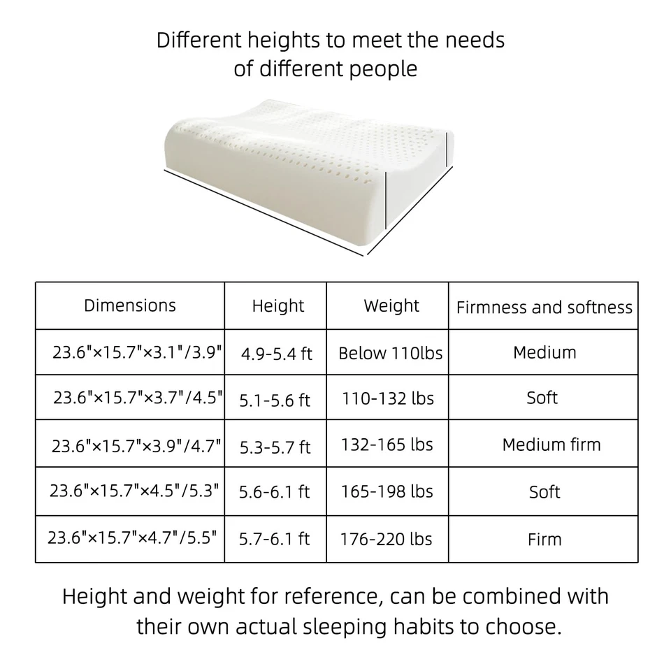 Almohada de espuma de látex natural de alto perfil, ligeramente suave para soporte cervical, gruesa... Foto 4 de 4