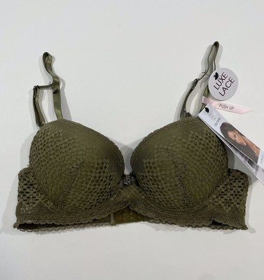 Daisy Fuentes Lace Overlay Push-up Underwire Bra Size 34B Olive Green NWT