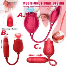 Rose Sucking Vibrator Clit Tongue Licking G-Spot Dildo Oral Sex Toys for Women
