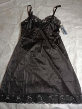 NOS Vintage Lorraine Lingerie SZ 36 Black Full Slip Dress Lace Trim
