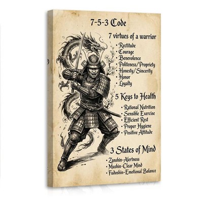 Japanese Samurai Warrior 7-5-3 Code Virtues Health Mindset Canvas Wall Art