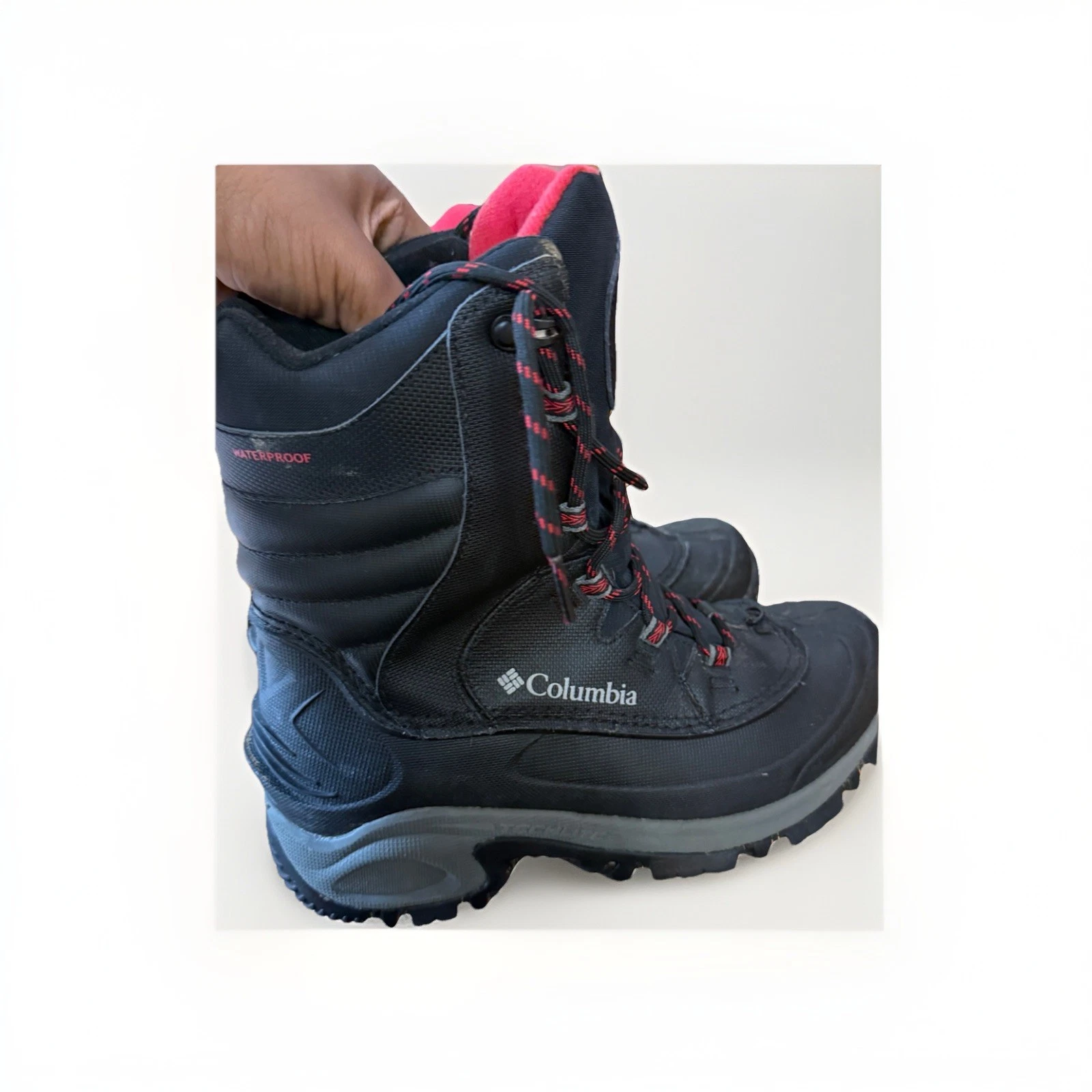 Columbia Mens Bugaboot III Water Proof Leather Snow Boots Size 9.5, Black Red