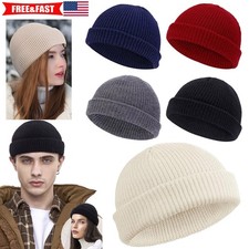 Cuff Beanie Knit Hat Cap Slouchy Skull Ski Mens Womens Plain Winter Warm Hats US