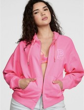 Victoria's Secret PINK Pink Full Zip Hooded Fleece Hoodie Pockets Size XS