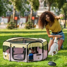 PawHut Tessuto Pet Cane Gatto Cucciolo Playpen Coniglio Porcellino d'India Play Pen in Rosa Piccolo