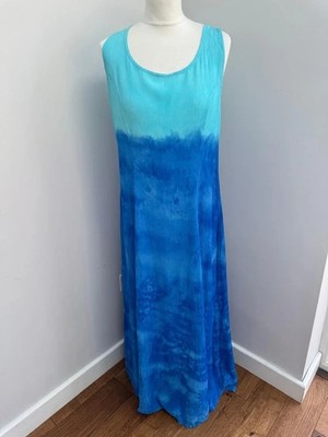 St Michael Maxikleid Größe 12 14 Medium Ombré Blau Sommer Strand Urlaub 90er