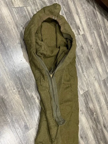 Vintage WW2 Sleeping Bag Wool Liner Olive Drab US Military WWII Memrobilia Rare