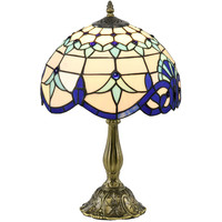Stained Glass Table Lamp Bedside Tiffany Style Bedroom Light Blue White