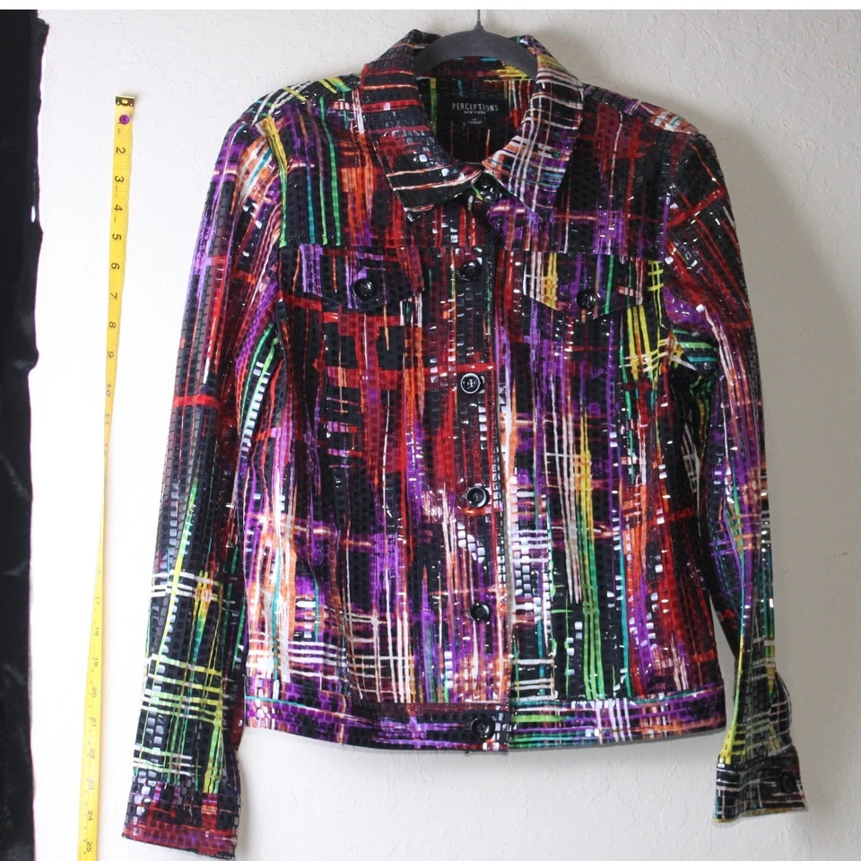Vintage Perceptions Artsy Abstract Plaid Statement Button Jacket Career Size 12 - Image 2 of 4