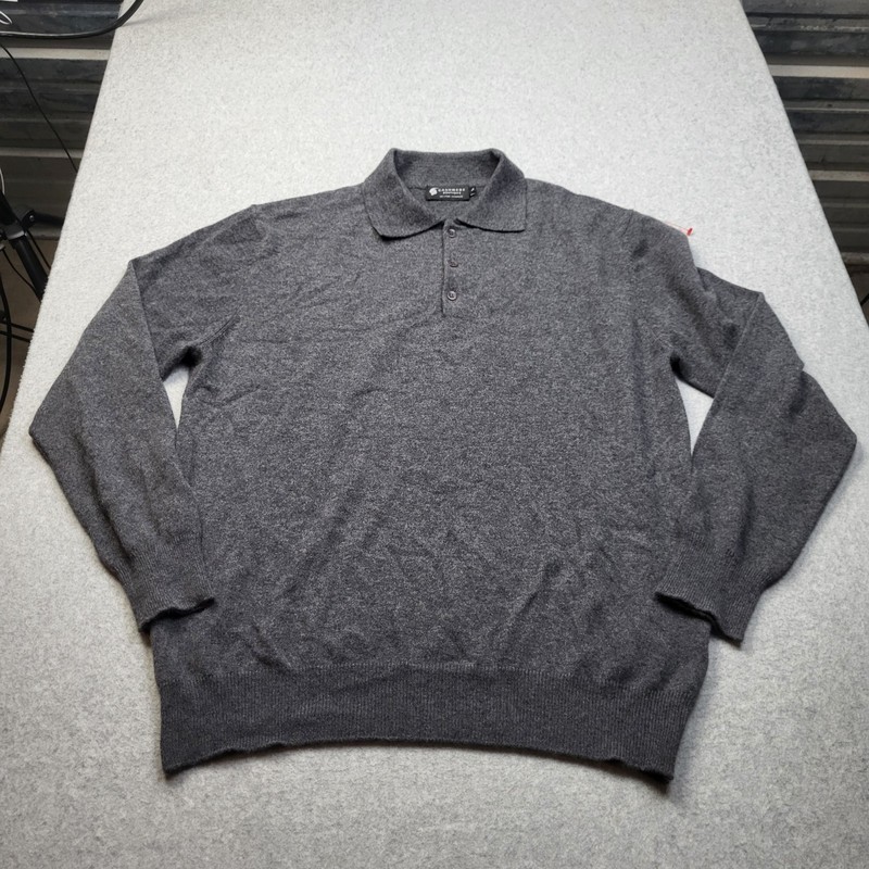 Cashmere Boutique 100% Pure Sweater Mens Large Gray Pullover Polo