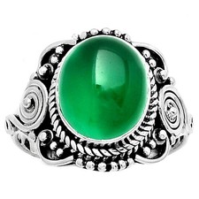 Natural Green Onyx 925 Sterling Silver Ring s.8 Jewelry R-1291