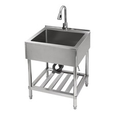 Commercial Single Bowl Sink Stainless Steel Sink Laundry Sink w/Pull-Out Faucet
