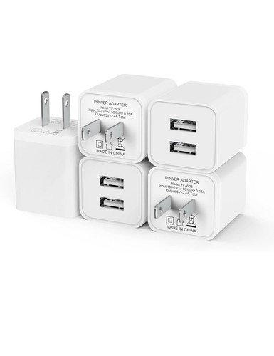 USB Wall Charger 5 Pack 2.4A Dual Port Cube Power Adapter Fast Phone Charger ...