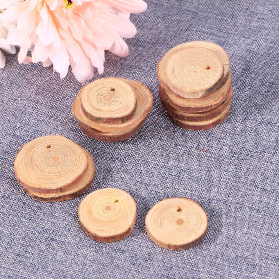 50 piezas discos rebanadas de madera beige con cuerda de yute para artesanía y boda - Imagen 4 de 4