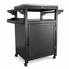 Mobile Kitchen Island with Stainless Steel Top Portable for Patio