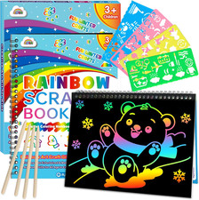 Scratch Paper Art Craft: 2 Pack Rainbow Scratch Set for 3 4 5 6 7 8 9 10 Year...