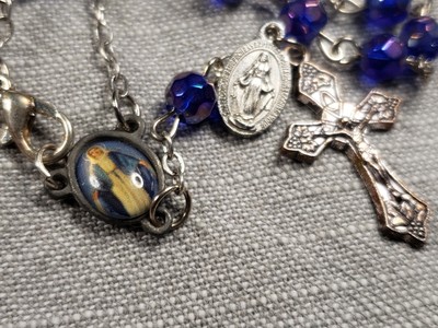 Vintage Rosary Bracelet Blue Glass Beads Christian Religious B41