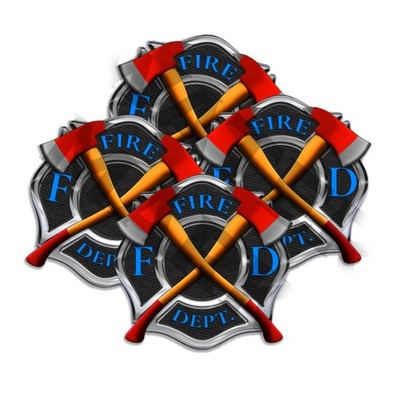  Sticker Decals 4 pack Firefighter Int'l Maltese Cross Black Blue 3'' wide