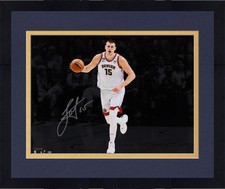 Framed Nikola Jokic Nuggets Signed 16x20 Dribbling Spotlight Photo-Silver Ink