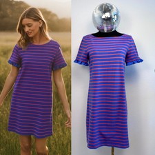 Tory Burch Striped Knit Dress Size Small, Blue and Red, Ruffle Sleeve preppy